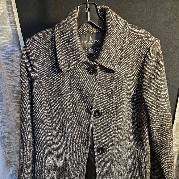 London Fog Womens Wool Blend Herringbone Peacoat Classic Jacket Size Medium - Picture 1 of 5